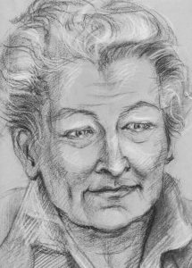 Frau Dr. Busse, Ärztin aus Haslach i.K., Portrait in Mischtechnik, Rousselot-Kunst, Hausach, Kinzigtal