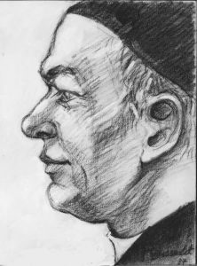 Heinrich Hansjakob, Priester, Rebell & Heimatschriftsteller aus Haslach im Kinzigtal im Profil, Hofstetten, Hansjakob-Kapelle gezeichnet in Reißkohle