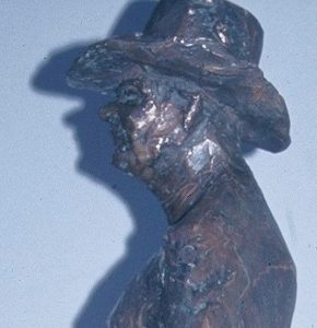 Heinrich Hansjakob, Ausschnitt, Bronze. Das ursprüngliche Modell aus Ton, dann aus Gips wurde präsentiert im Rahmen des Denkmal-Wettbewerbs für den im süddeutschen Raum bekannten Dichters.