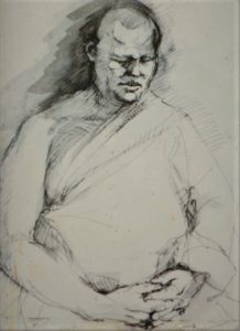 Tuschezeichnung, Mönch, Thailand, M.H.Rousselt, Ortenaukreis